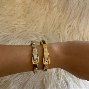 Michael Kors Silver and Gold Buckle Bangle Set